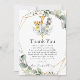 シックな緑のジャングルアニマルズバプテスマ《キリスト教》洗礼式や命名式 サンキューカード