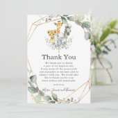 シックな緑のジャングルアニマルズバプテスマ《キリスト教》洗礼式や命名式 サンキューカード (スタンド正面)