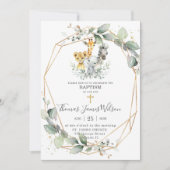 シックな緑のジャングルアニマルズバプテスマ《キリスト教》洗礼式や命名式 招待状 (正面)