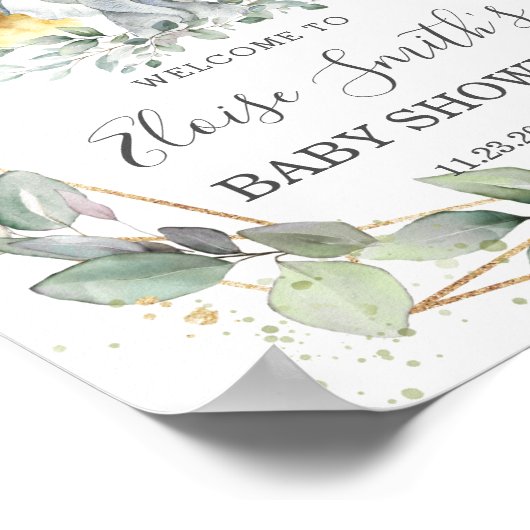 シックな緑のジャングル動物の赤ちゃんシャワーへようこそ ポスター (角)