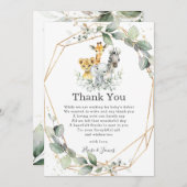 シックな緑のジャングル動物ニュートラルベビーシャワー サンキューカード (正面/裏面)