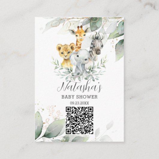 シックな緑のジャングル動物ベビーギフトレジストリQR エンクロージャーカード
