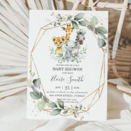 シックな緑のジャングル動物ベビーシャワーニュートラル 招待状