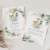 シックな緑のジャングル動物ベビーシャワーニュートラル 招待状