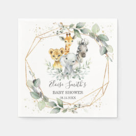 シックな緑のジャングル動物ベビーシャワー誕生日 スタンダードカクテルナプキン