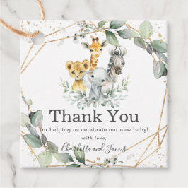 シックな緑のジャングル動物ベビーシャワー誕生日 フェイバータグ