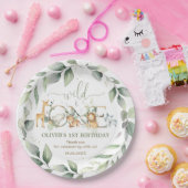 シックな緑のジャングル動物1st誕生日ワイルドワン ペーパープレート (パーティー)