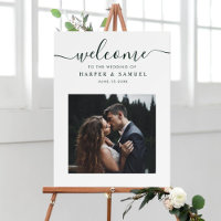 シックな緑のスクリプトフォト結婚のウェルカムサイン