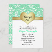 シックな緑のダマスク織の菓子16の誕生日の招待状 招待状 (正面/裏面)