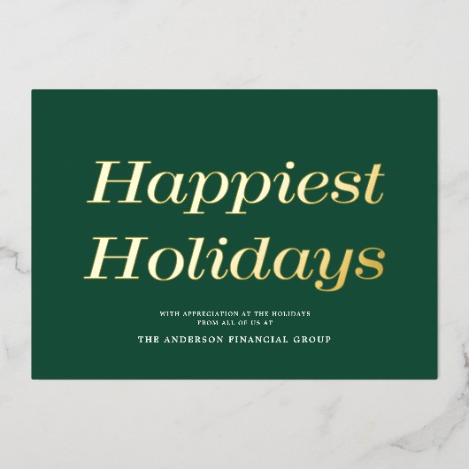 シックな緑のノンフォトビジネス企業の金ゴールド 箔シーズンカード (正面)