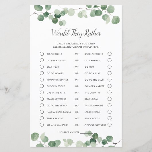 シックな緑のブライダルシャワーは、むしろゲームだろう (正面)