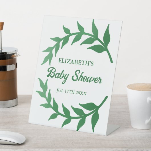 シックな緑のベビーシャワー 台座サイン (インサイチュ)