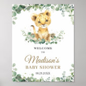 シックな緑のライオンCub男の子ベビーシャワーへようこそ ポスター (正面)