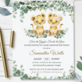 シックな緑のライオンCubsツインズボーイガールベビーシャワー 招待状