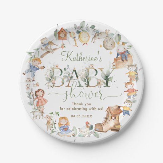シックな緑の子供部屋ライムベビーシャワーニュートラル ペーパープレート (正面)