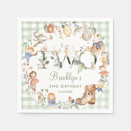 シックな緑の子供部屋ライム2nd誕生日ニュートラル スタンダードカクテルナプキン (正面)