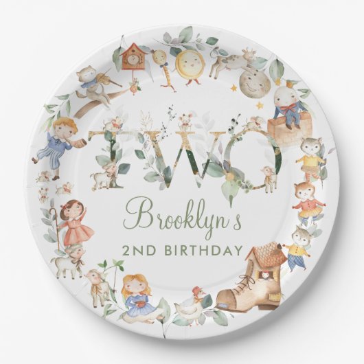 シックな緑の子供部屋ライム2nd誕生日ニュートラル ペーパープレート (正面)