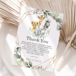 シックな緑の幾何学的なジャングル動物の赤ちゃんシャワー サンキューカード