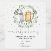 シックな緑の応援ベビーはブルーイングシャワーの好意 ワインラベル (シングルラベル)