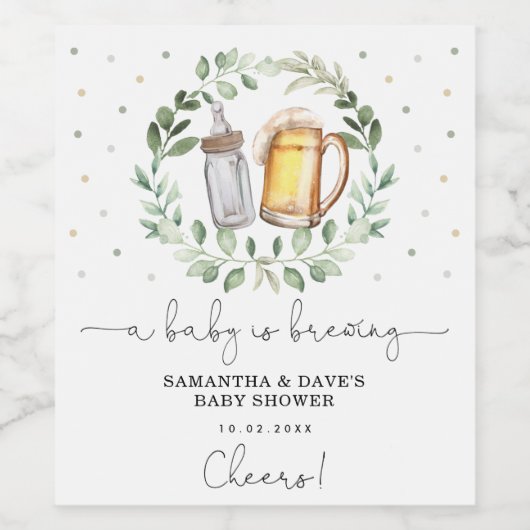 シックな緑の応援ベビーはブルーイングシャワーの好意 ワインラベル (シングルラベル)