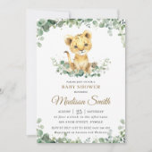 シックな緑の愛らしいライオンカブボーイ赤ちゃんシャワー 招待状 (正面)