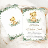 シックな緑の愛らしいライオンカブボーイ赤ちゃんシャワー 招待状