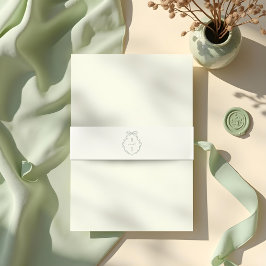 シックな緑の手描き弓&リボンモノグラムクレスト 招待状ベリーバンド