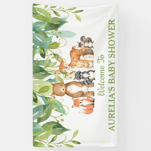 シックな緑の森の動物を歓迎の背景 横断幕 (縦)