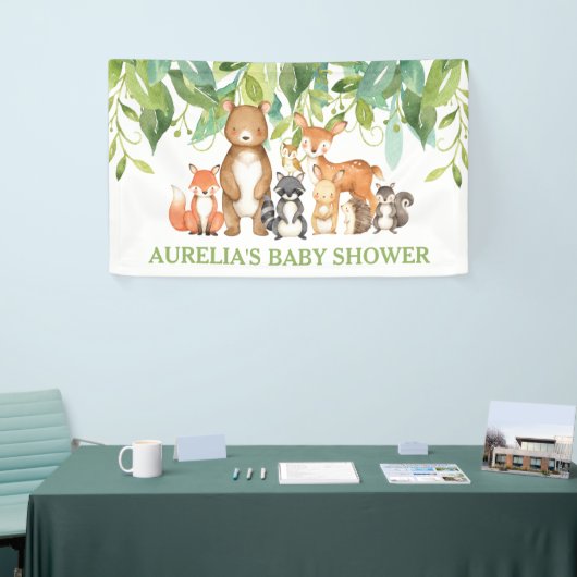 シックな緑の森の動物を歓迎の背景 横断幕 (トレードショー)