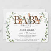 シックな緑の森林動物ベビーシャワーボーイ 招待状 (正面)