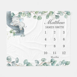 シックな緑の眠る象の月例マイルストーン フリースブランケット