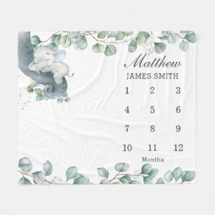 シックな緑の眠る象の月例マイルストーン フリースブランケット