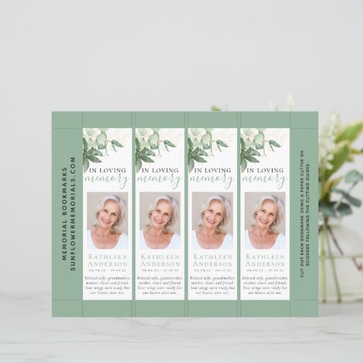 シックな緑の葬式ブックマークテンプレート (スタンド正面)