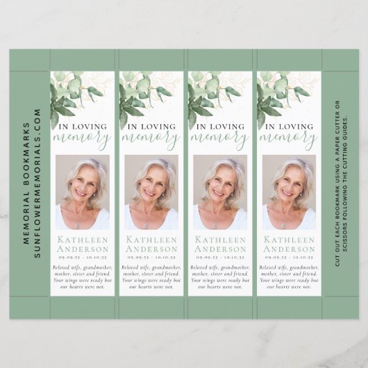 シックな緑の葬式ブックマークテンプレート (正面)
