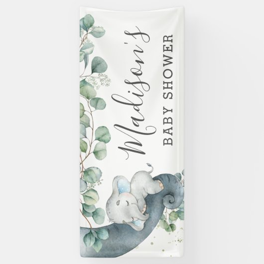 シックな緑の象の赤ちゃんシャワー男の子へようこそ 横断幕 (縦)