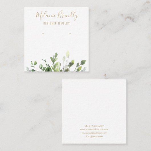 シックな緑の金ゴールドホワイトジュエリーイヤリングディスプレイ スクエア名刺 (正面/裏面)