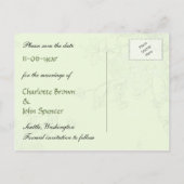 シックな緑の鳥のケージ、愛鳥の日付を保存 案内ポストカード (裏面)