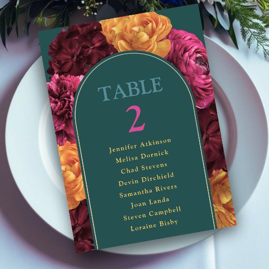 シックな緑の黄色のピンクのフローラ結婚の座席 テーブルナンバー