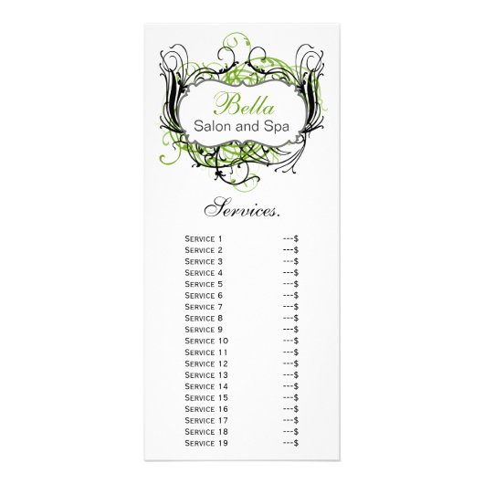 シックな緑、黒、白のサービスラックカード ラックカード (正面)