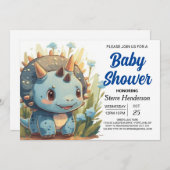 シックな編集可能なかわいい恐竜の男の子の赤ちゃんシャワー 招待状 (正面/裏面)