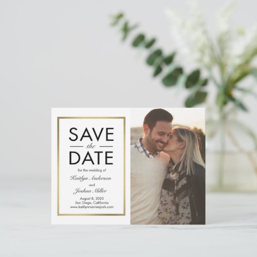 シックな縁ど編集可能な色日付はがきを保存 ポストカード (スタンド正面)