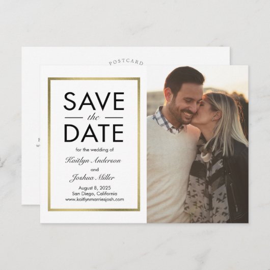 シックな縁ど編集可能な色日付はがきを保存 ポストカード (正面/裏面)