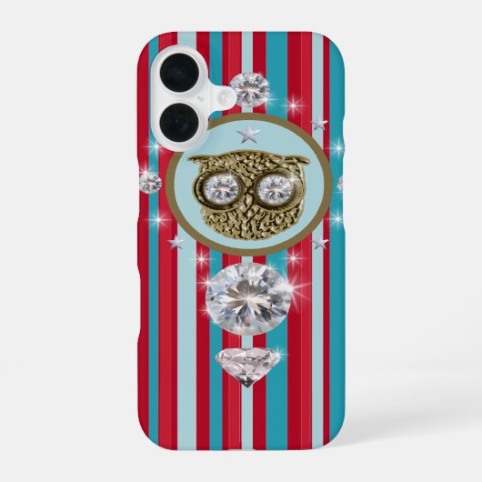 シックな縞模様のフクロウ iPhone 16ケース (裏面)