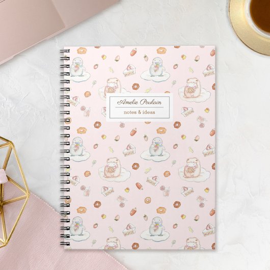 シックな羊&ペンギンデザート柄ピンクの名前 ノートブック