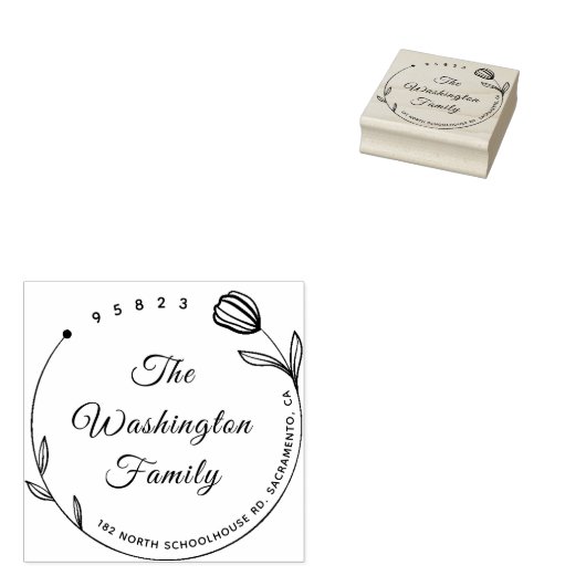 シックな美しい花の丸い家族の名前 ラバースタンプ (押印)