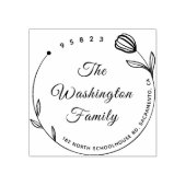 シックな美しい花の丸い家族の名前 ラバースタンプ (インプリント)