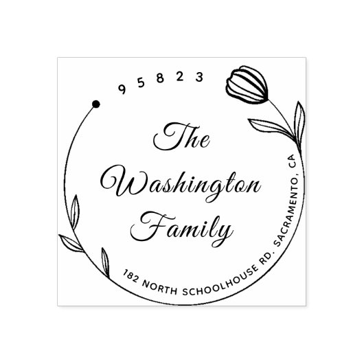 シックな美しい花の丸い家族の名前 ラバースタンプ (インプリント)