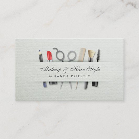 シックな美容師とメイクアップアーティスト紙テクスチャ 名刺 (正面)