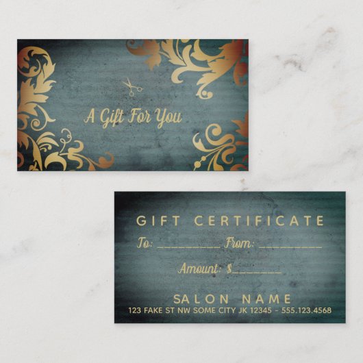 シックな美容師の美容師のギフト券 割引カード (正面/裏面)