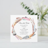 シックな羽のリース。Boho結婚式は日付を保存 招待状 (スタンド正面)